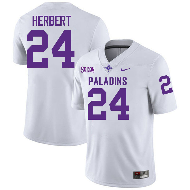 Furman Paladins #24 Raleigh Herbert College Football Jerseys,Uniforms-White